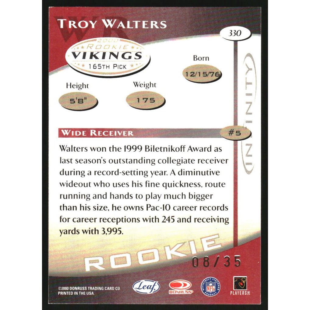 2000 Quantum Leaf Infinity Red #330 Troy Walters