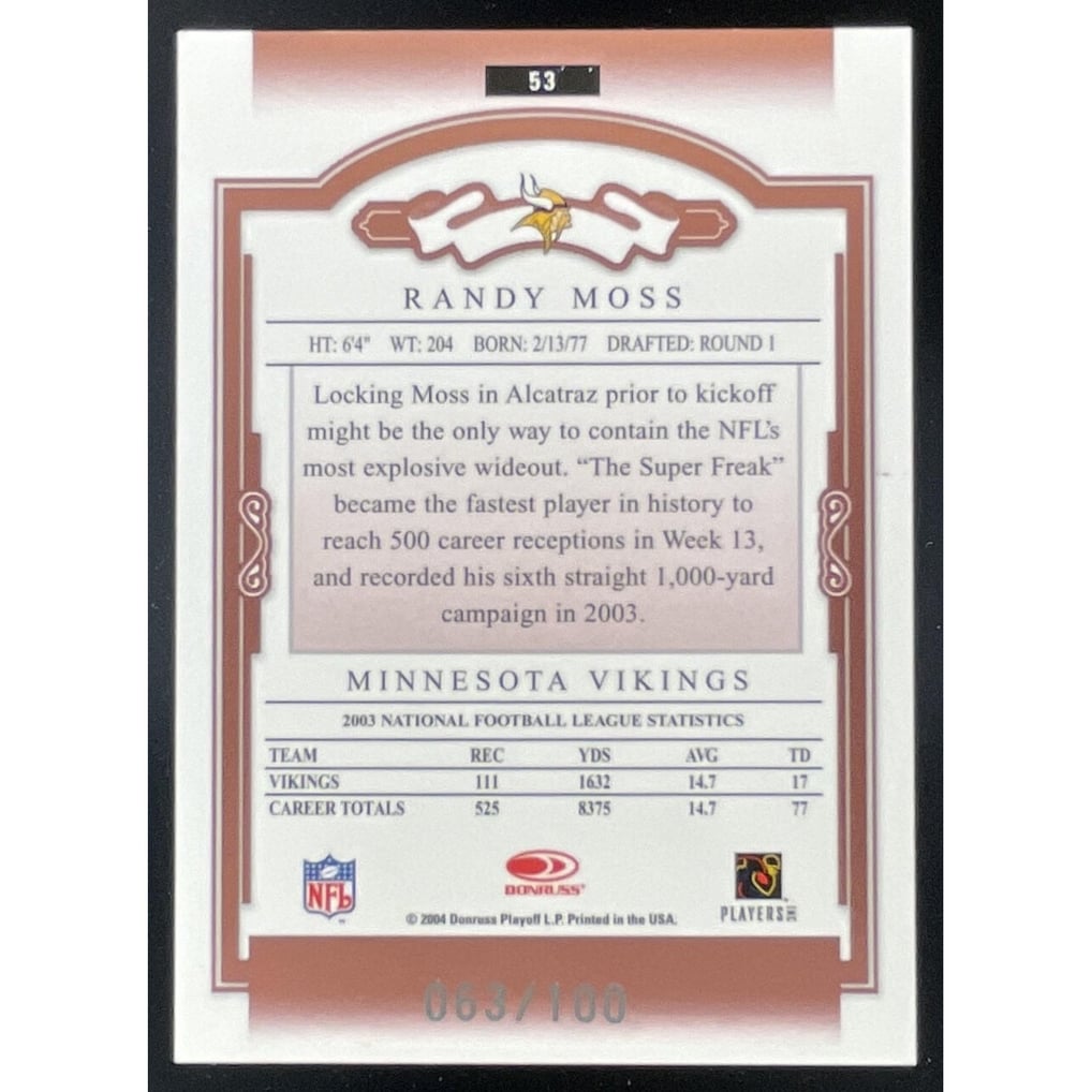 2004 Donruss Classics Timeless Tributes Red #53 Randy Moss /100