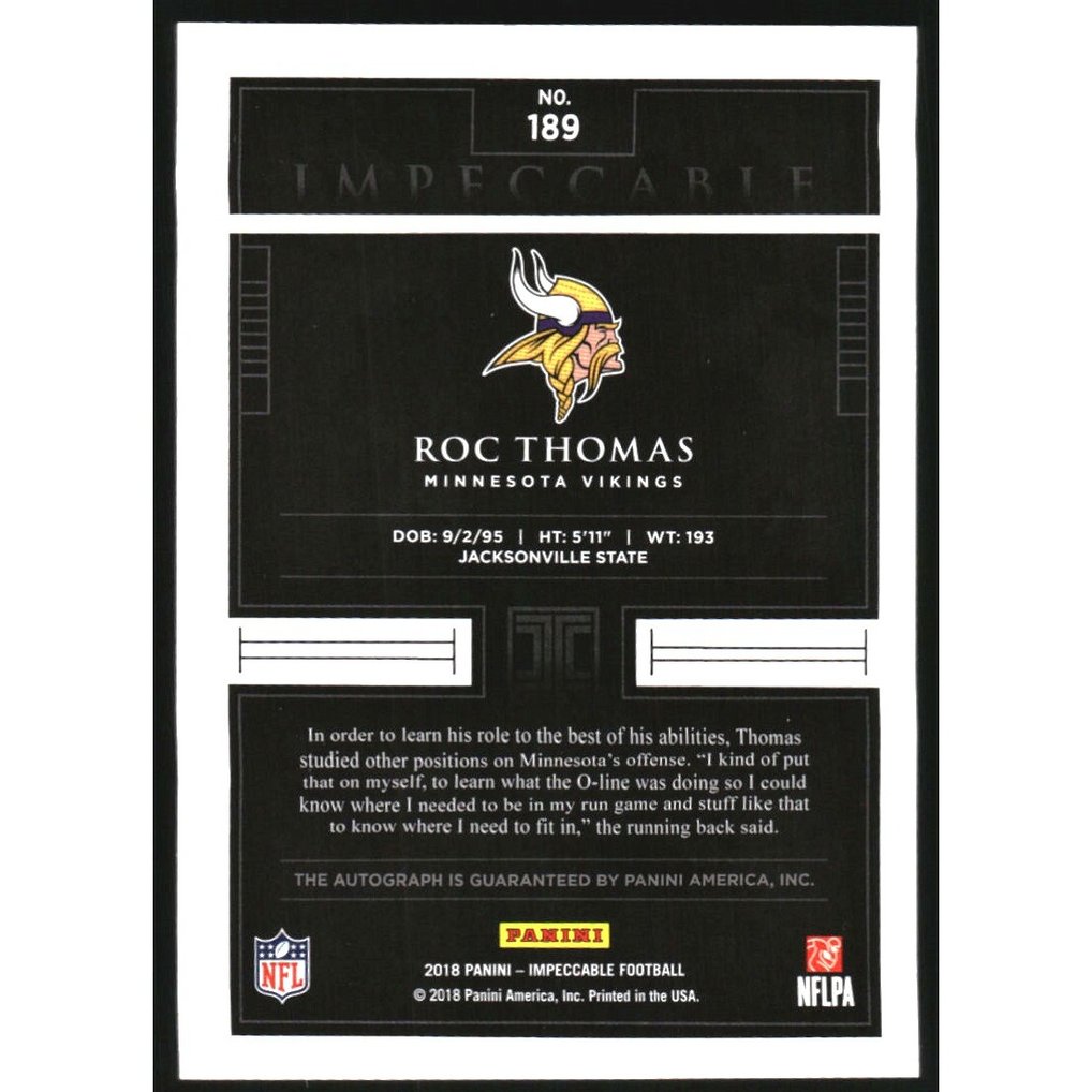 2018 Panini Impeccable Gold #189 Roc Thomas AU