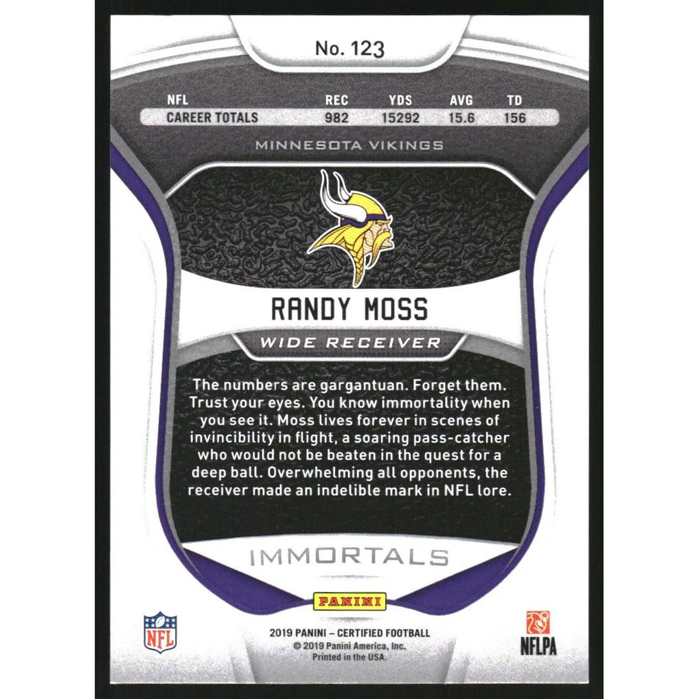 2019 Certified Mirror Blue #123 Randy Moss IMM