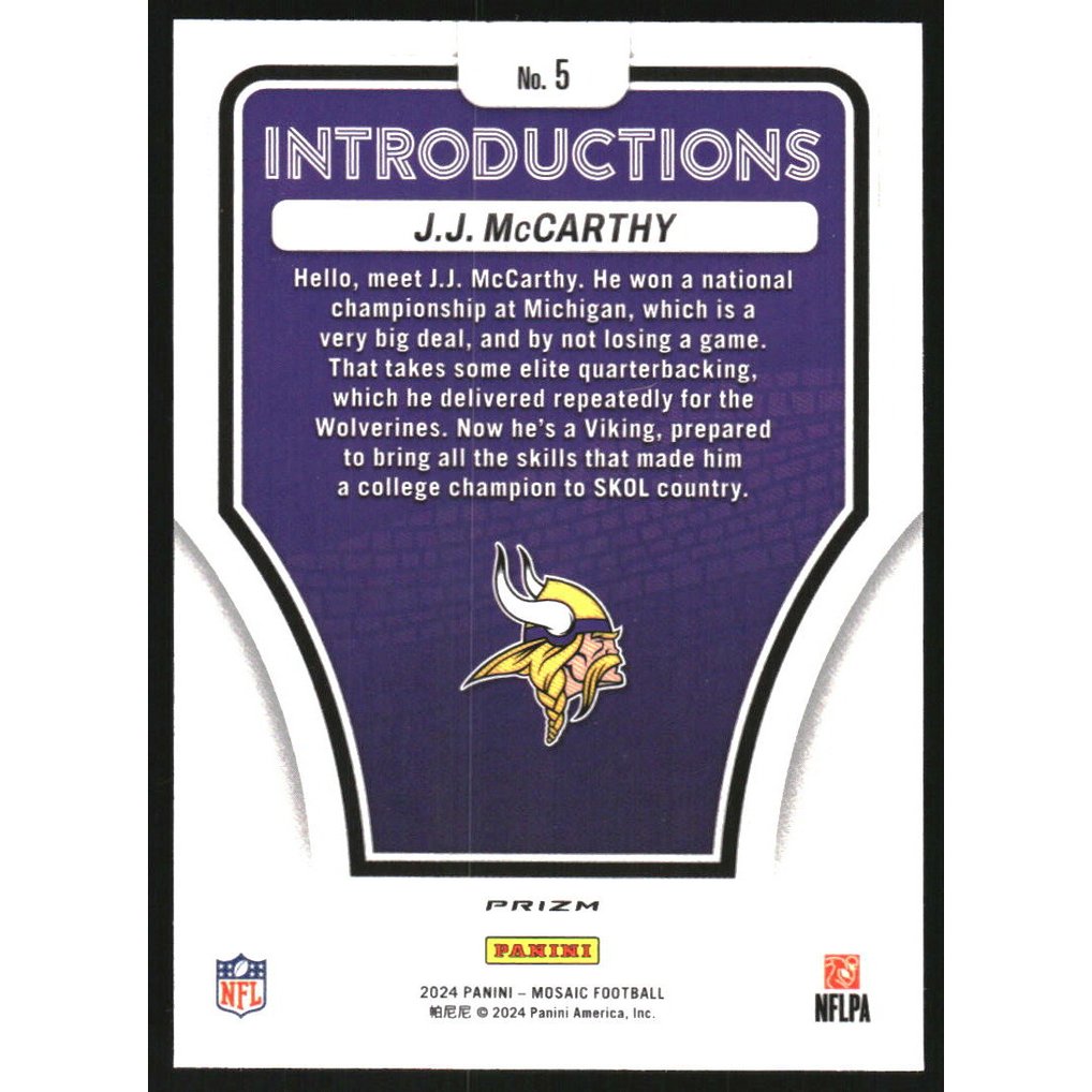 2024 Panini Mosaic Introductions No Huddle Silver #5 JJ McCarthy