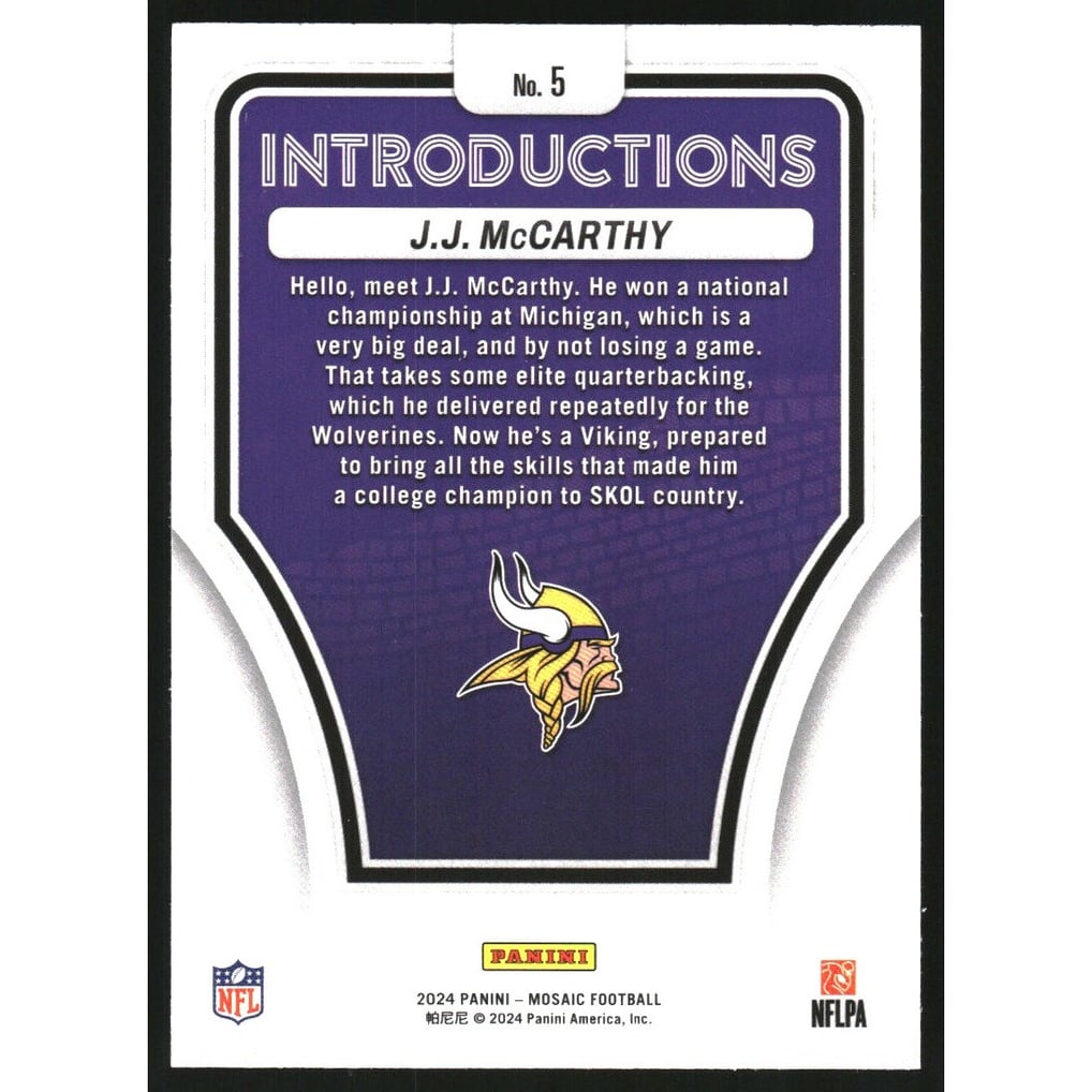 2024 Panini Mosaic Introductions #5 JJ McCarthy