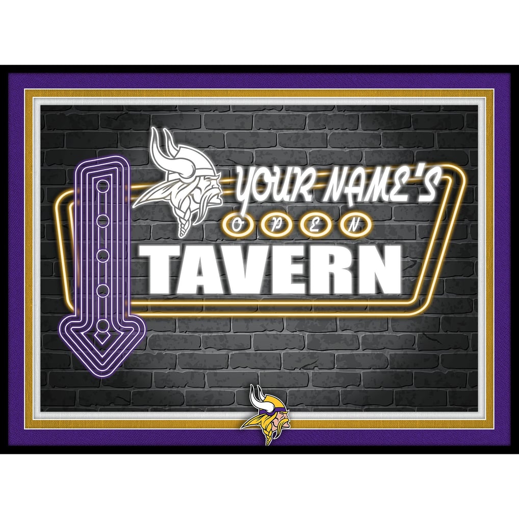 Minnesota Vikings 12'' x 16'' Personalized Framed Neon Tavern Print - Black