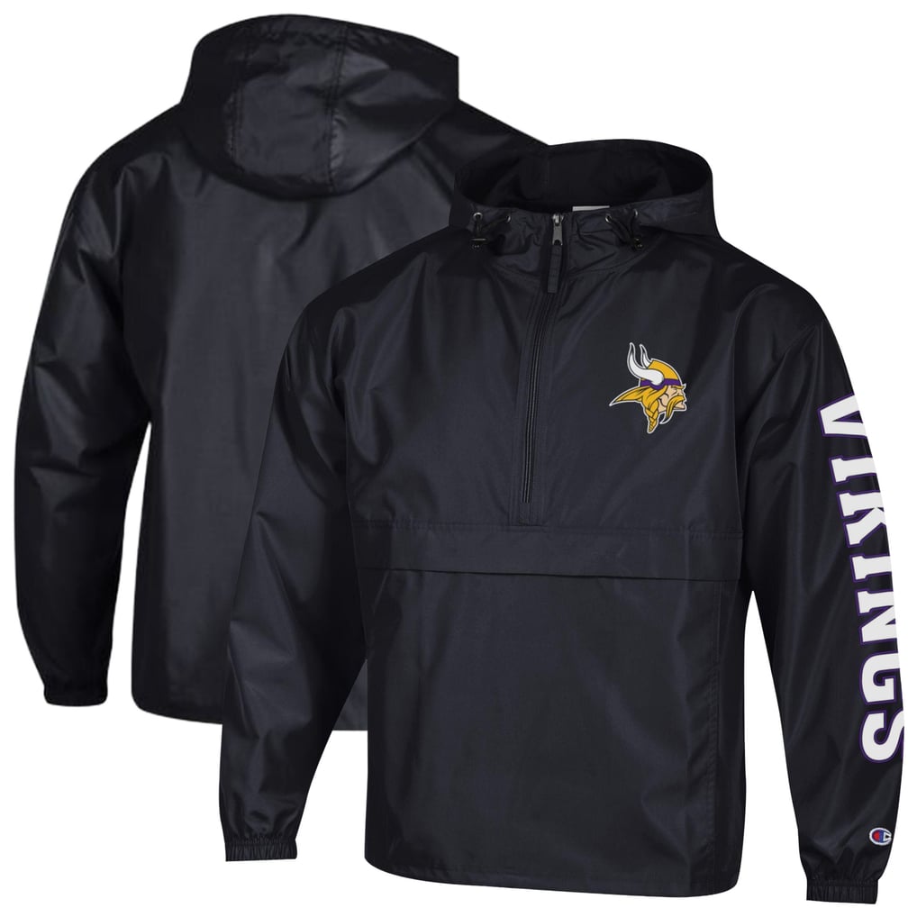 Minnesota Vikings Champion Packable Hooded Windbreaker Half-Zip Jacket - Black
