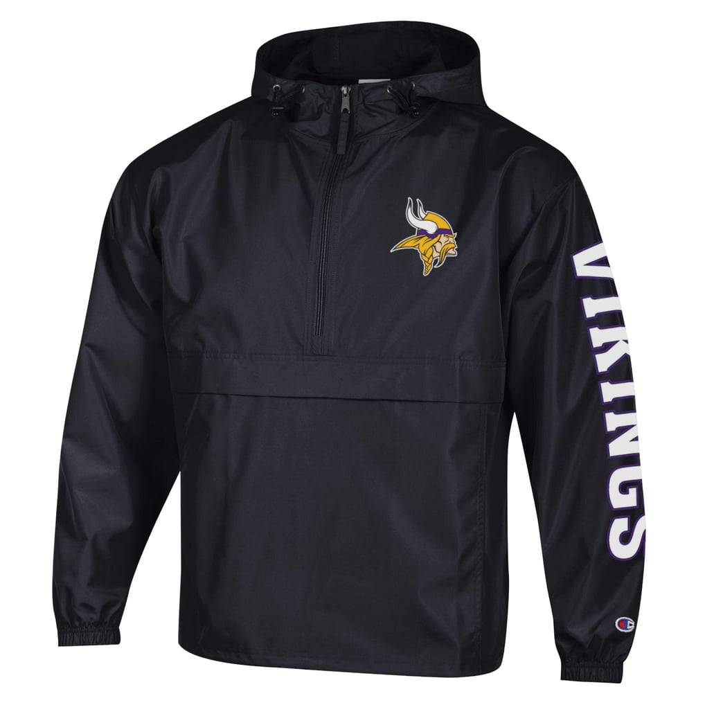 Minnesota Vikings Champion Packable Hooded Windbreaker Half-Zip Jacket - Black