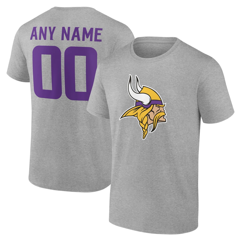 Minnesota Vikings Team Authentic Personalized Name & Number T-Shirt - Gray