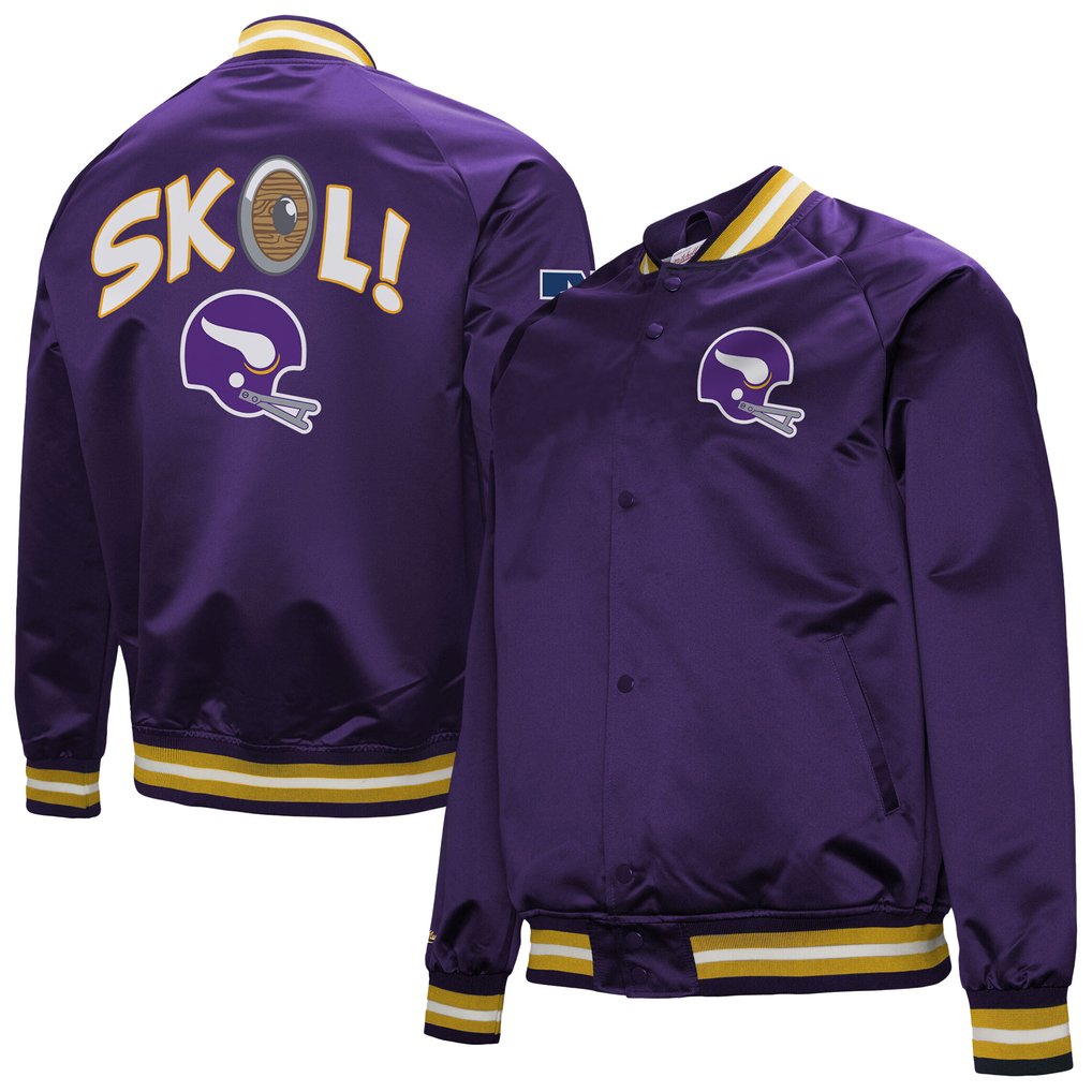 Minnesota Vikings Mitchell & Ness Vintage Double Down Satin Raglan Full-Snap Jacket - Purple