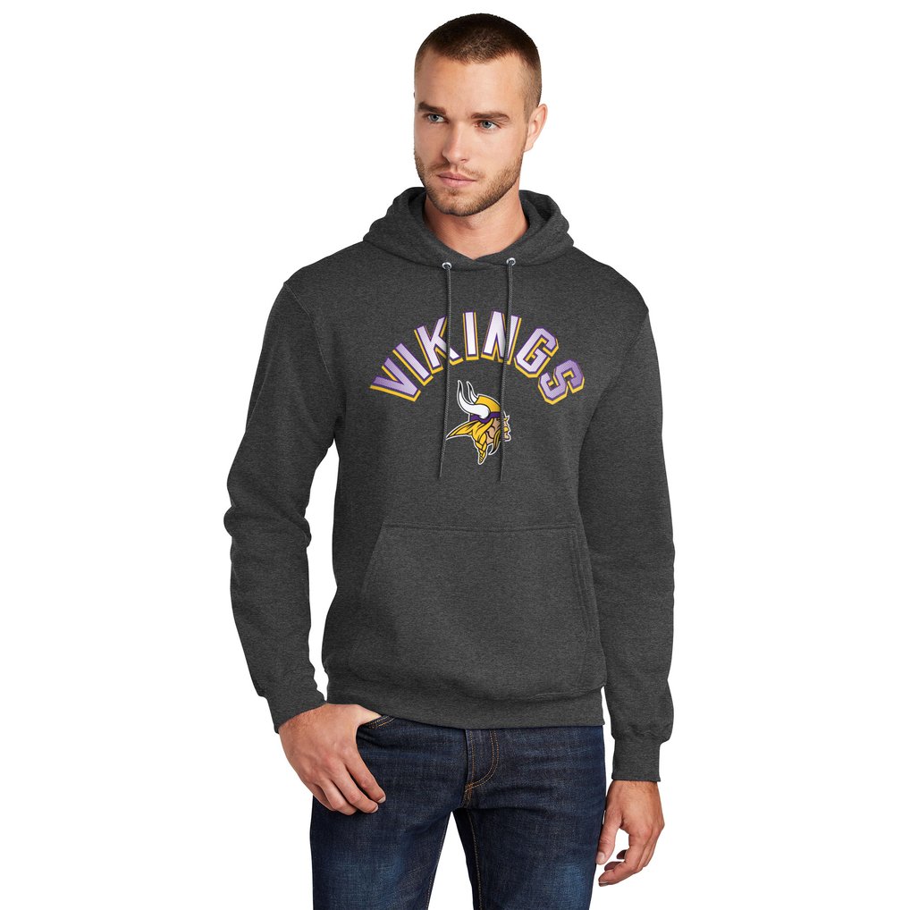  Minnesota Vikings Starter Arch Over Logo Pullover Hoodie - Charcoal