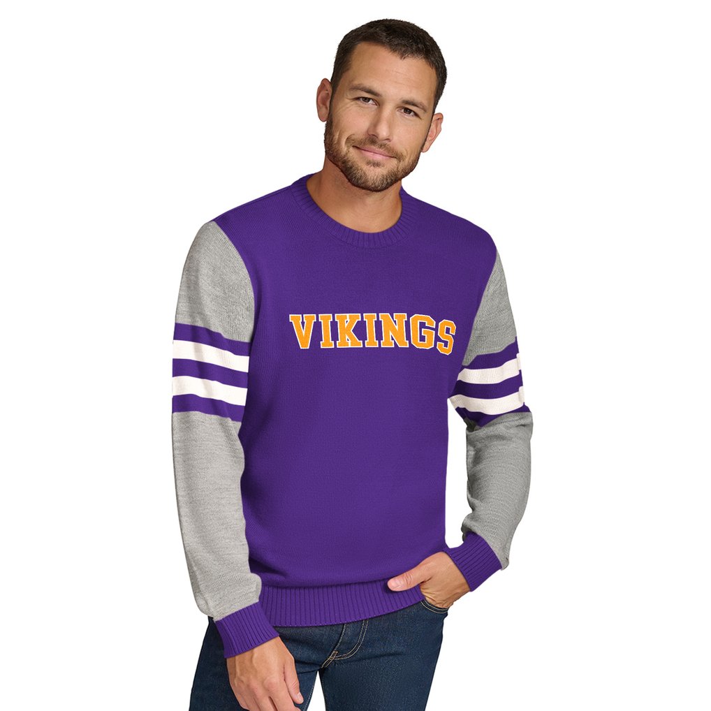 Minnesota Vikings Tommy Hilfiger Acrylic Crewneck Pullover Sweater - Purple/Heather Gray