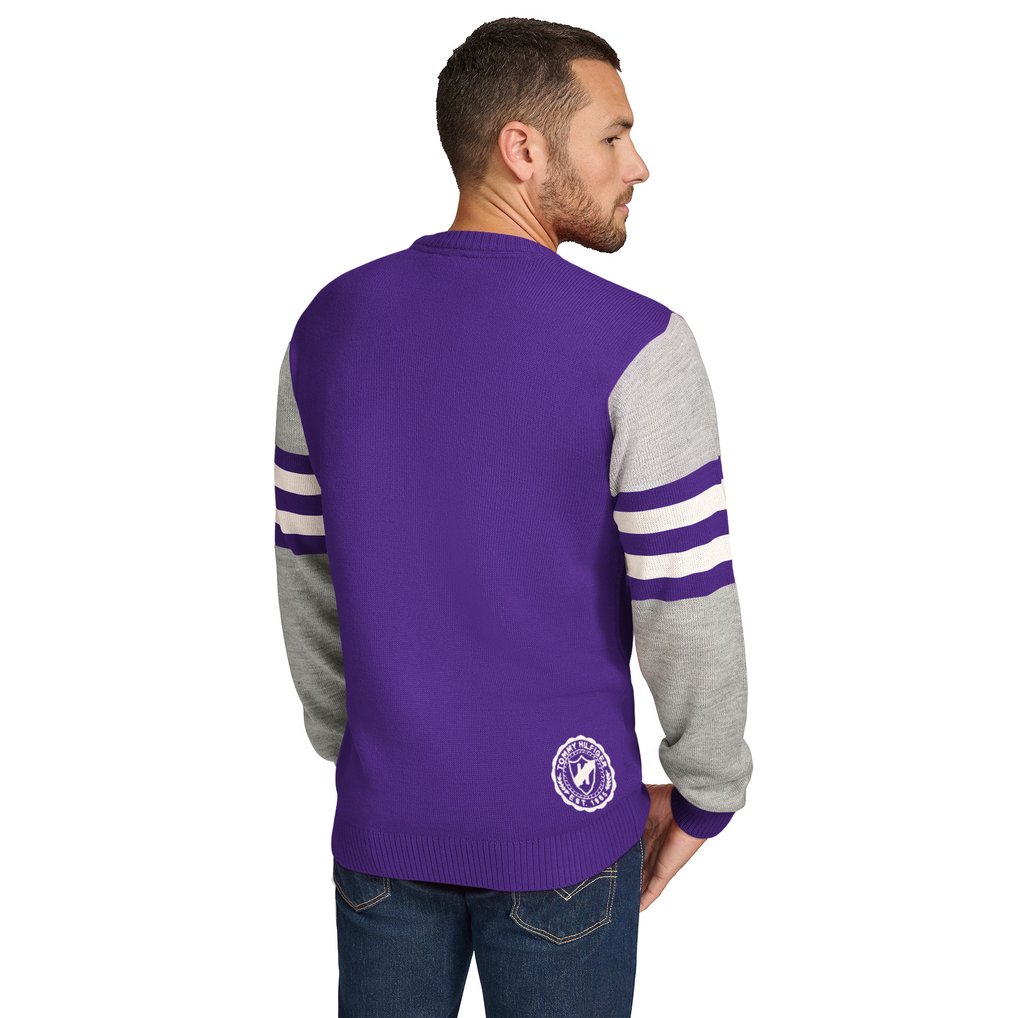 Minnesota Vikings Tommy Hilfiger Acrylic Crewneck Pullover Sweater - Purple/Heather Gray