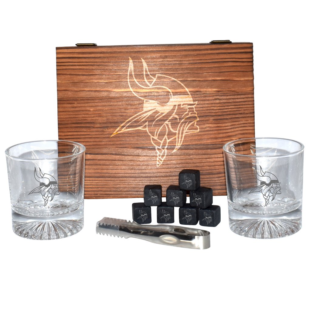 Minnesota Vikings The Memory Company Wood Boxed Drinkware Set
