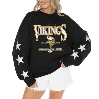 Minnesota Vikings Gameday Couture Women's Rhinestone Star Sleeve Settle the Score Oversized Tri-Blend Pullover  - Black
