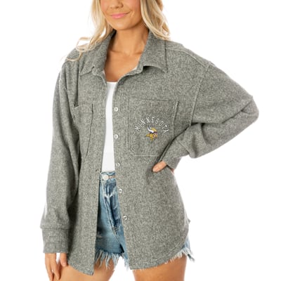  Minnesota Vikings Gameday Couture Women's Oversized Long Pass Button-Up Shacket - Gray