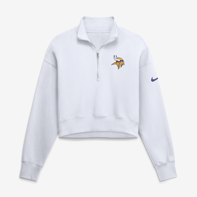 Minnesota Vikings Nike Women's Oversized Phoenix Fleece Cropped Quarter-Zip Sweatshirt - White