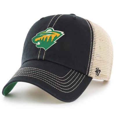 Minnesota Wild '47 Trawler Alternate Clean Up Trucker Adjustable Hat - Black/Natural