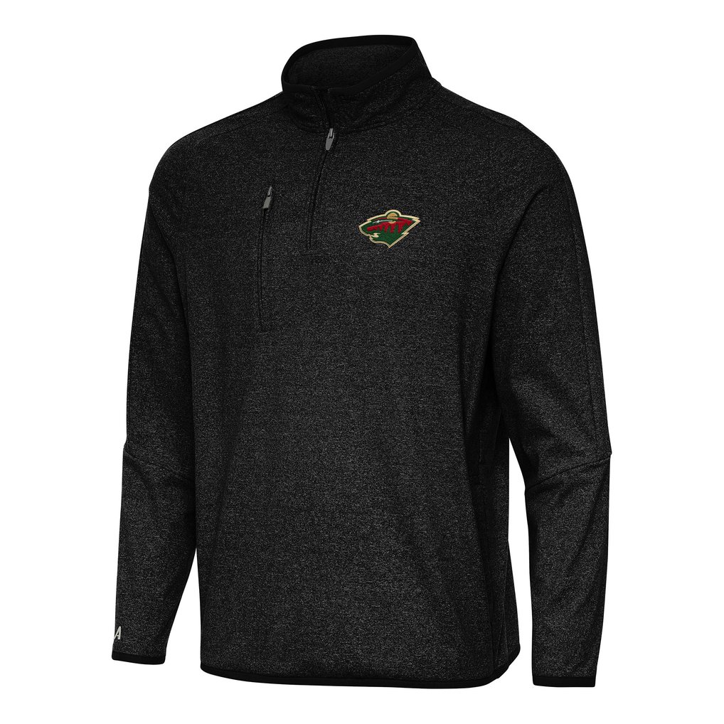 Minnesota Wild Antigua Certain Quarter-Zip Tri-Blend Sweatshirt - Heather Black
