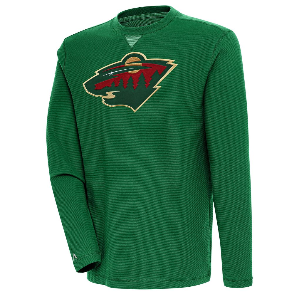  Minnesota Wild Antigua Flier Bunker Tri-Blend Pullover Sweatshirt - Hunter Green