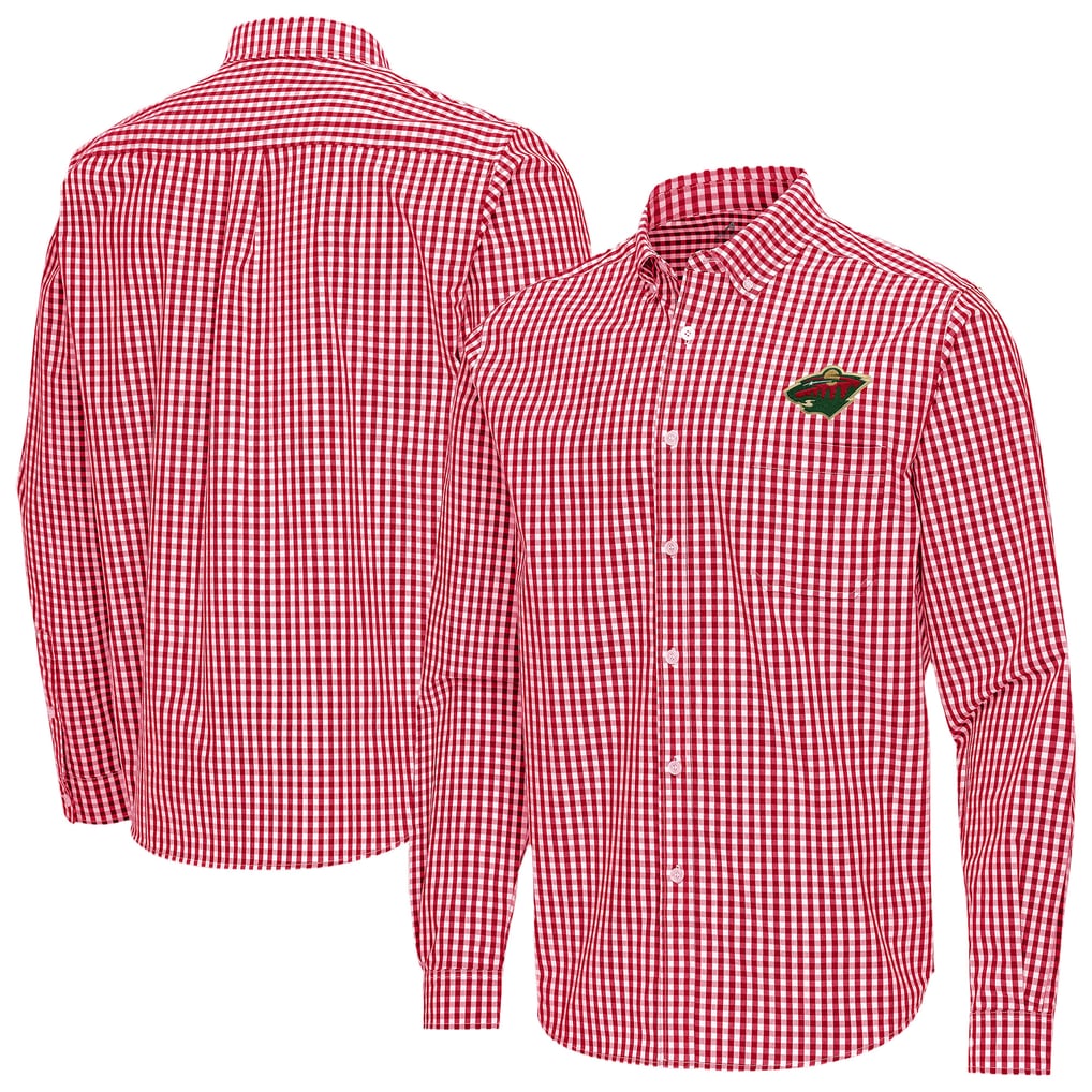 Minnesota Wild Antigua Ellis Tri-Blend Long Sleeve Button-Down Shirt - Red