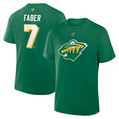 Brock Faber Minnesota Wild Fanatics Authentic Stack Name & Number T-Shirt - Green