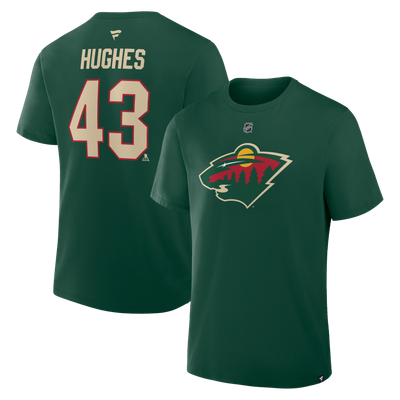 Quinn Hughes Minnesota Wild Fanatics Authentic Stack Name & Number T-Shirt - Green