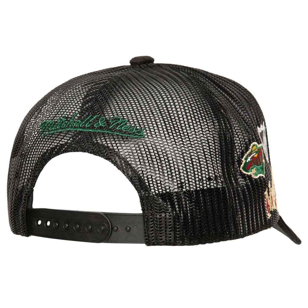  Minnesota Wild Mitchell & Ness Times Up Classic Script Cord Trucker Adjustable Hat - Black