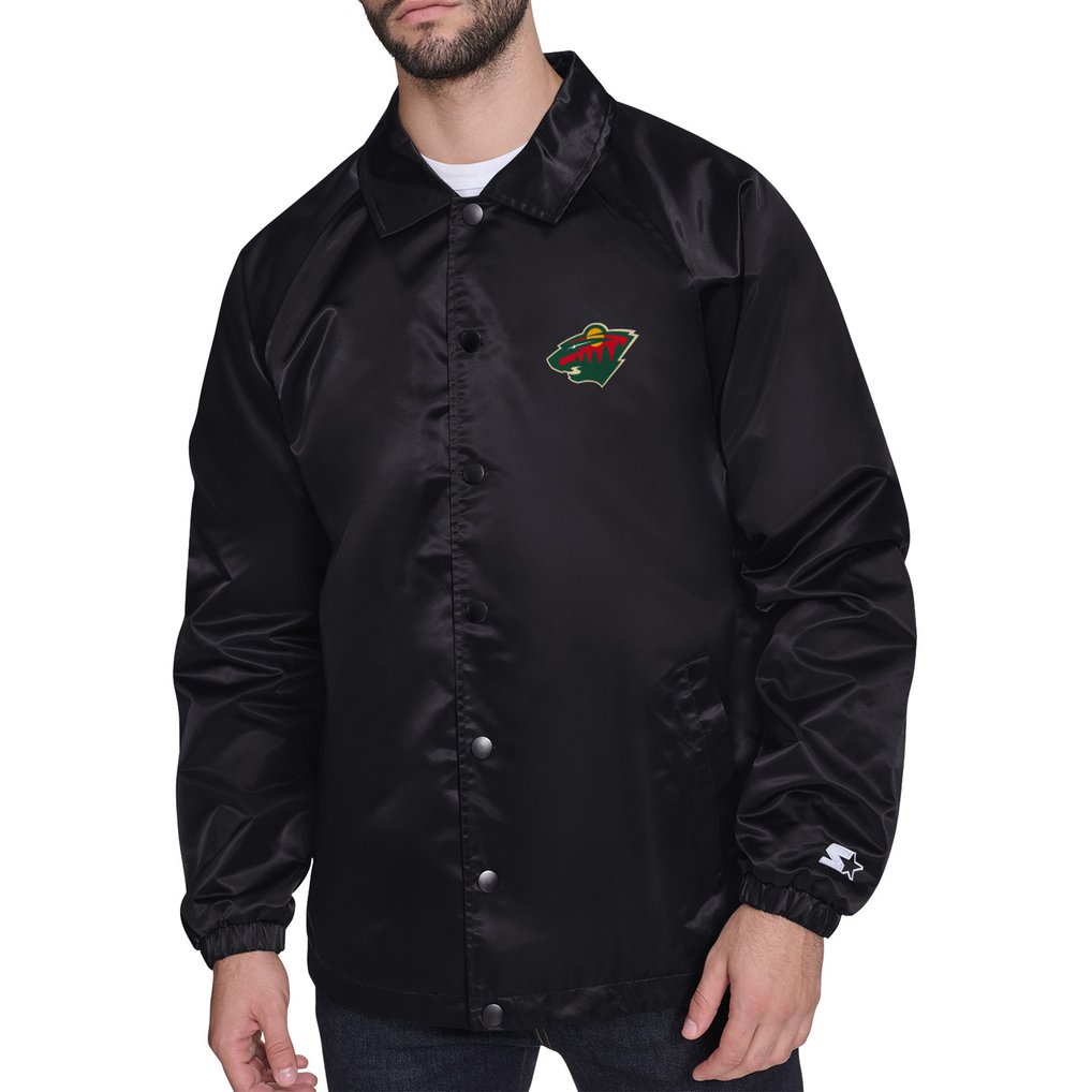  Minnesota Wild Starter Retro Logo Raglan Coaches Full-Snap Jacket - Black