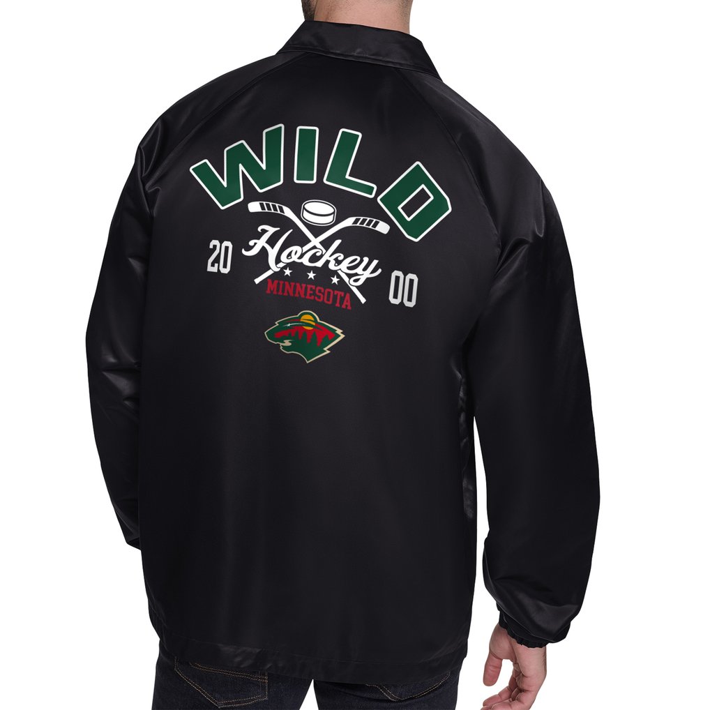 Minnesota Wild Starter Retro Logo Raglan Coaches Full-Snap Jacket - Black