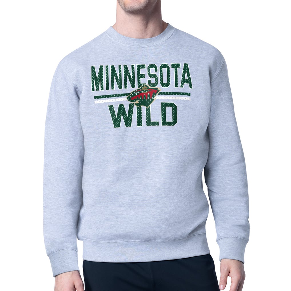 Minnesota Wild Starter Mesh Look Team Name Logo Pullover Sweatshirt - Heather Gray