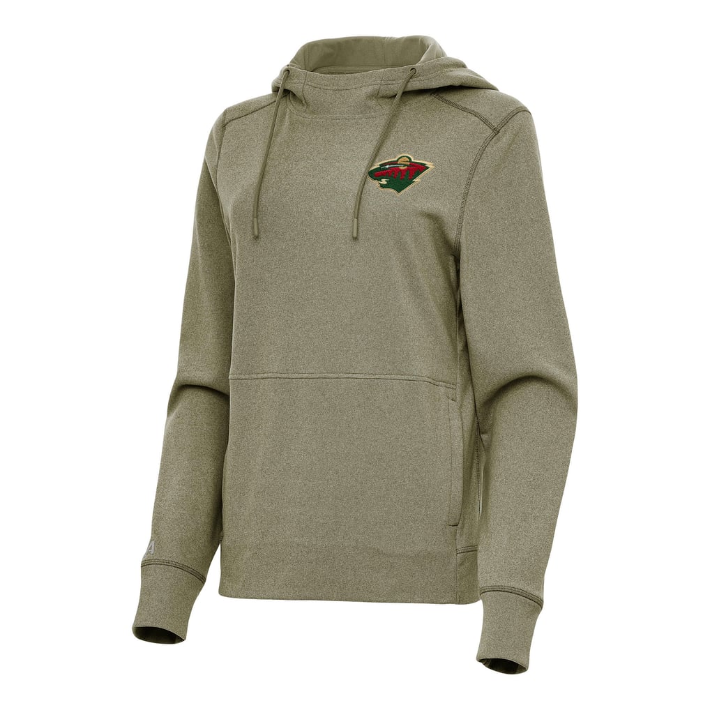Minnesota Wild Antigua Women's Justice Pullover Hoodie - Heather Olive