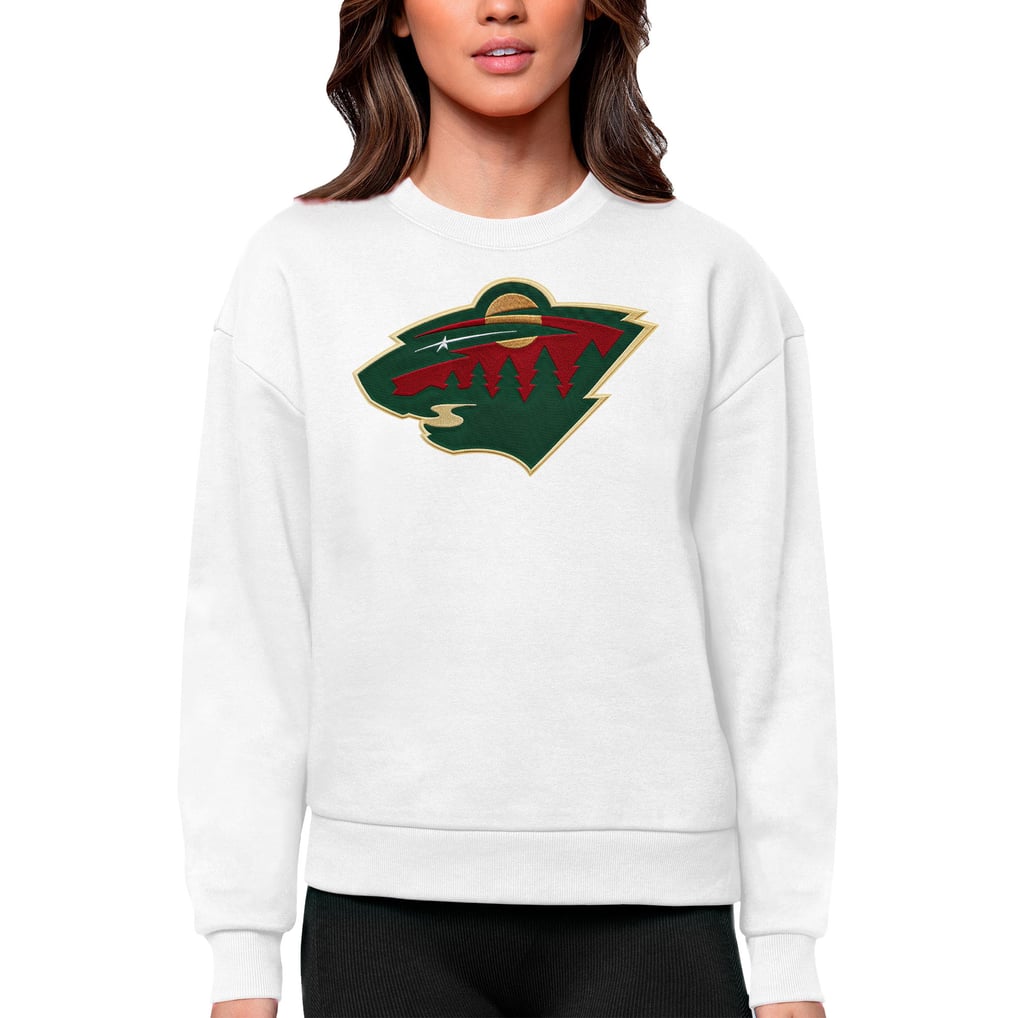 Minnesota Wild Antigua Women's Team Logo Victory Crewneck Pullover Sweatshirt - White