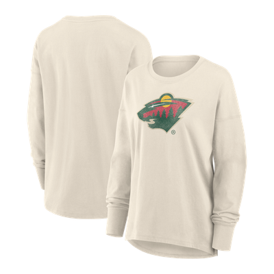 Minnesota Wild Fanatics Women's Distressed Logo Long Sleeve T-Shirt - Cream
