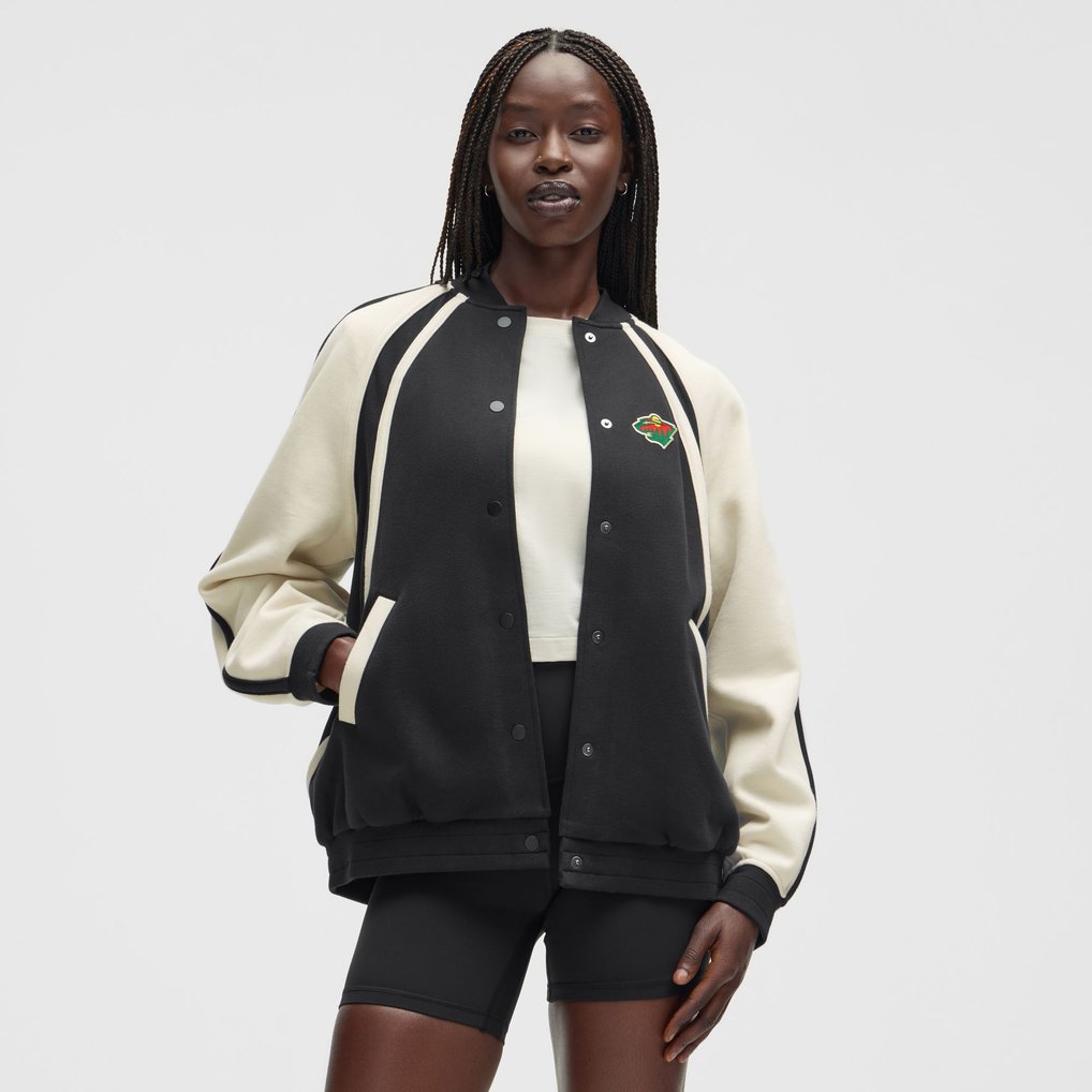 Minnesota Wild lululemon Women's Scuba Oversized Full-Snap Varsity Jacket - Black