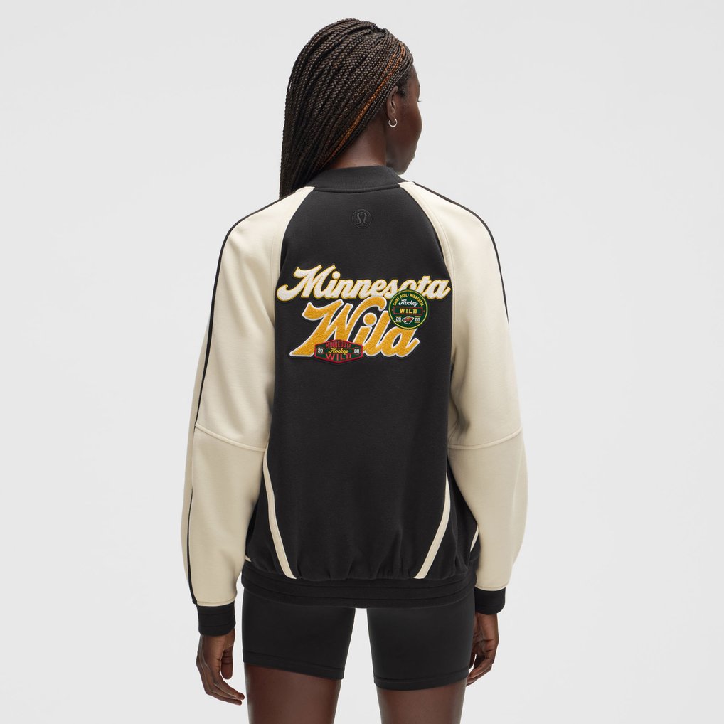 Minnesota Wild lululemon Women's Scuba Oversized Full-Snap Varsity Jacket - Black