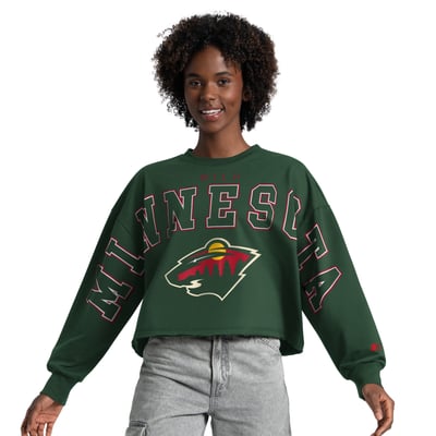  Minnesota Wild Starter Women's Bleachers Cropped Drop Shoulder Sweatshirt - Green