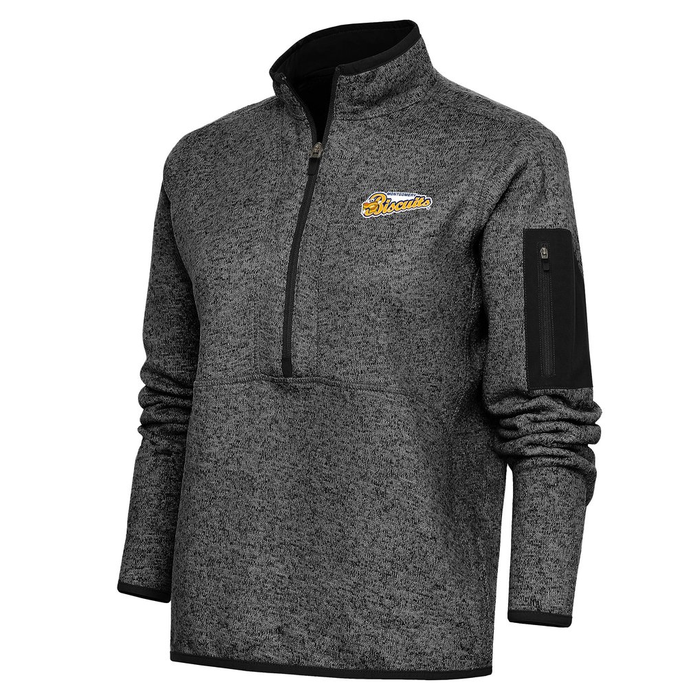  Montgomery Biscuits Antigua Women's Fortune Half-Zip Pullover Jacket - Heather Black