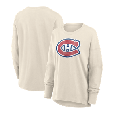 Montreal Canadiens Fanatics Women's Distressed Logo Long Sleeve T-Shirt - Cream