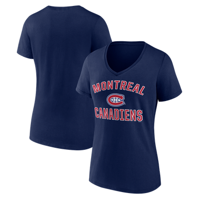  Montreal Canadiens Logo Athletic Women's Arch Victory V-Neck T-Shirt - Navy
