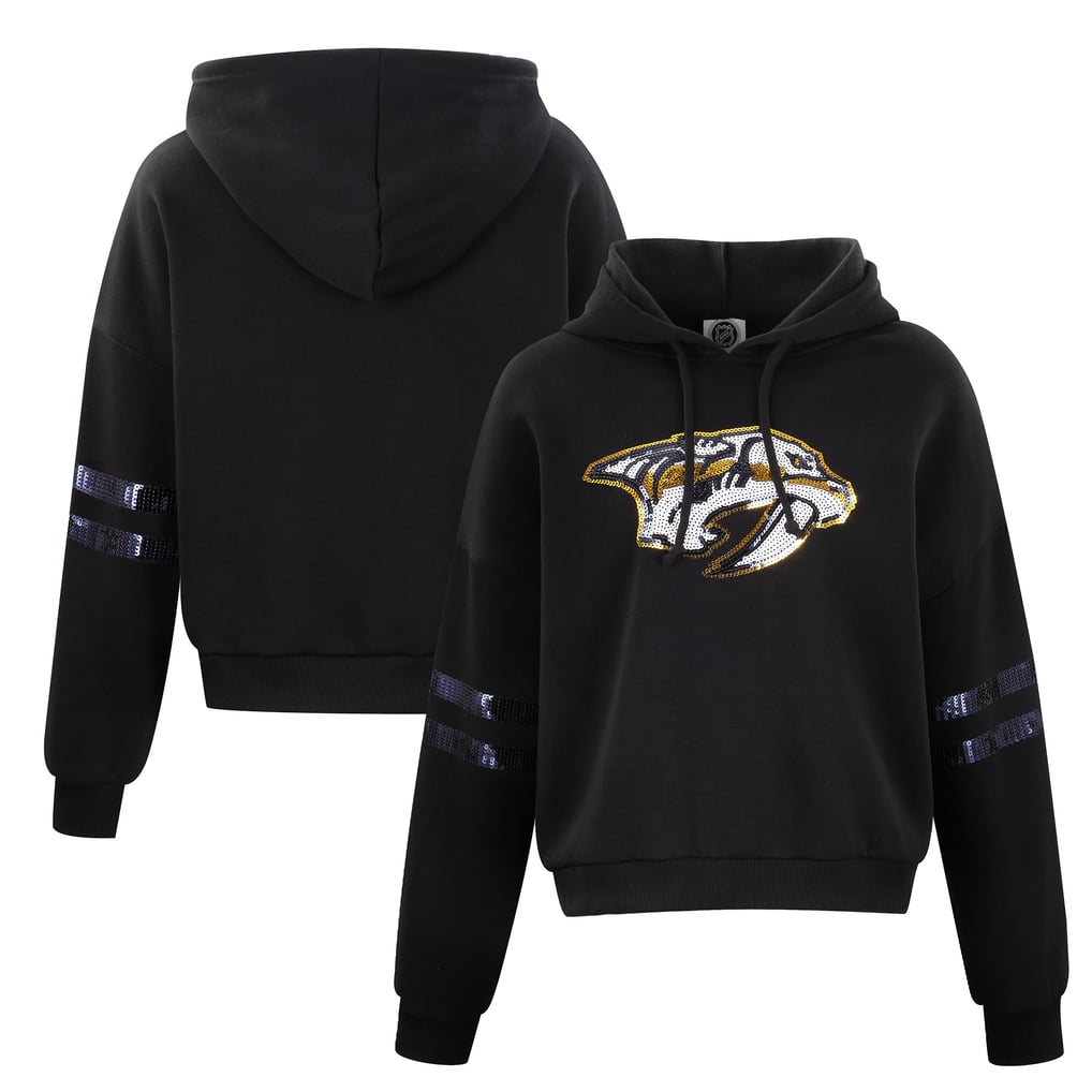 Nashville Predators Cuce Women's Sequin Cropped Pullover Hoodie - Black