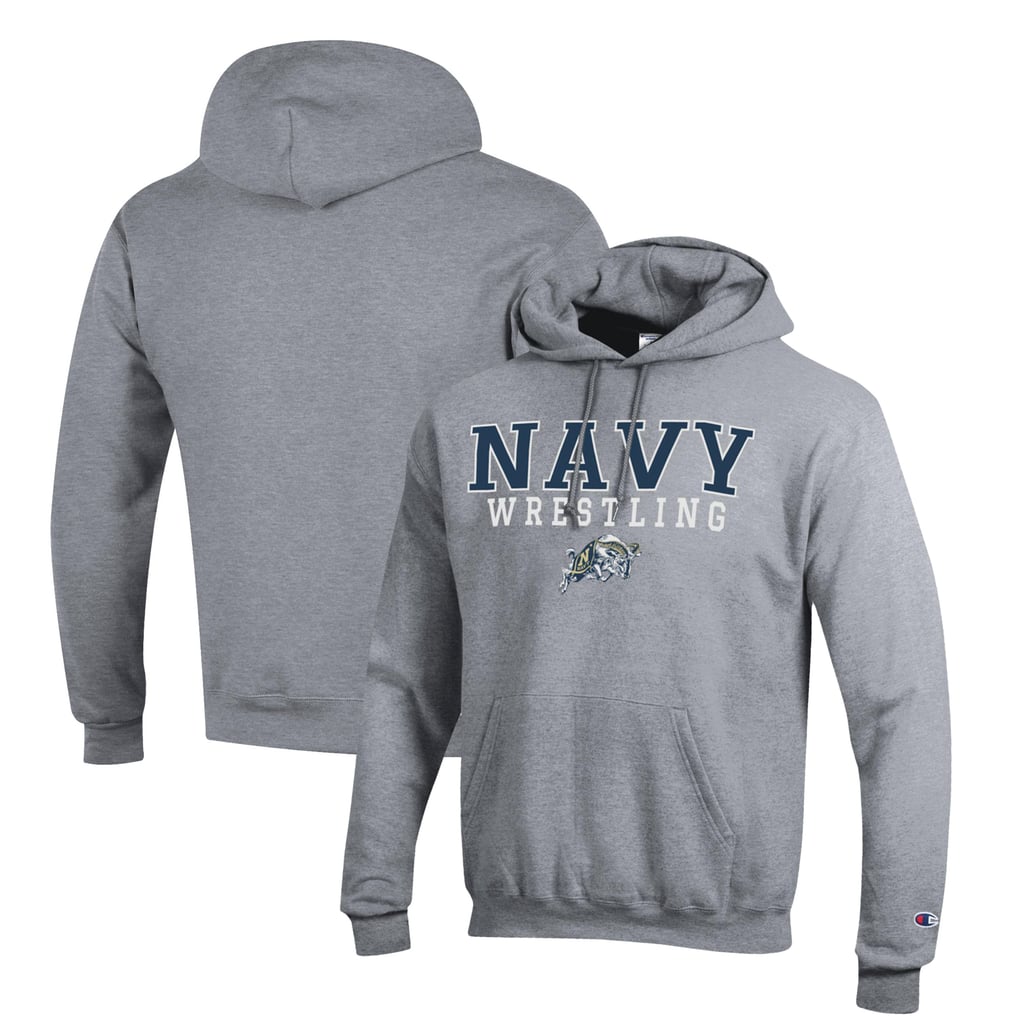 Navy Midshipmen Champion Wrestling Stack Logo Powerblend Pullover Hoodie - Gray