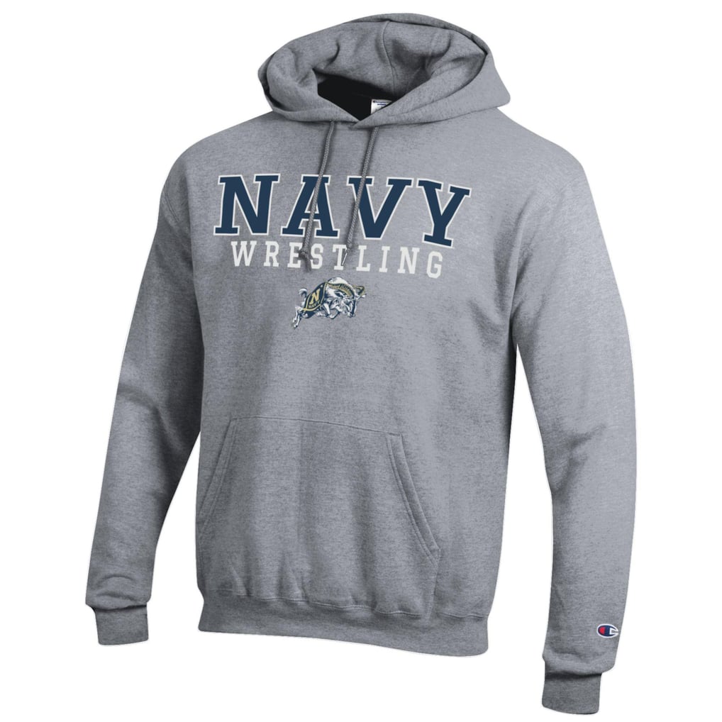 Navy Midshipmen Champion Wrestling Stack Logo Powerblend Pullover Hoodie - Gray