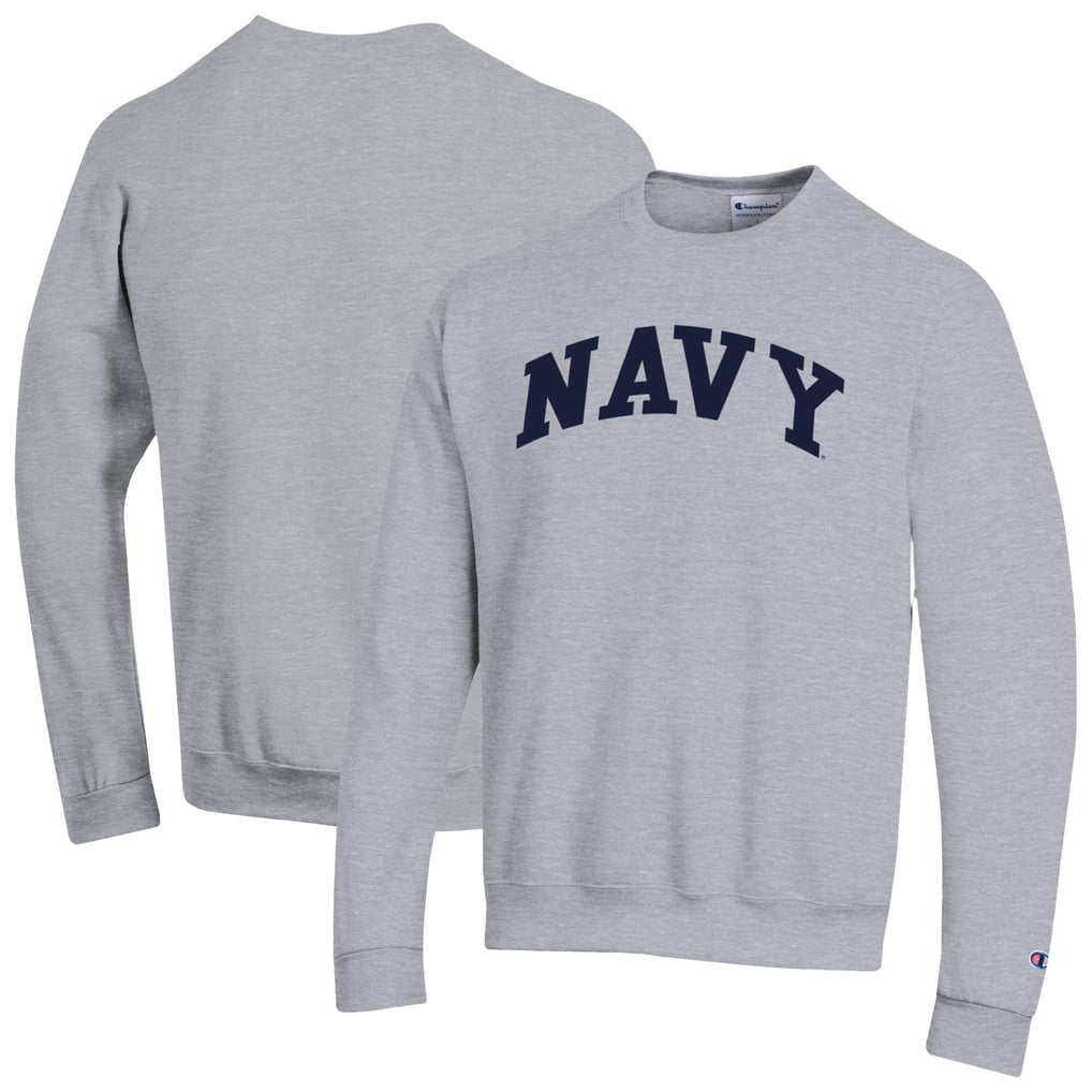  Navy Midshipmen Champion Basic Arch Fleece Pullover Sweatshirt - Heather Gray