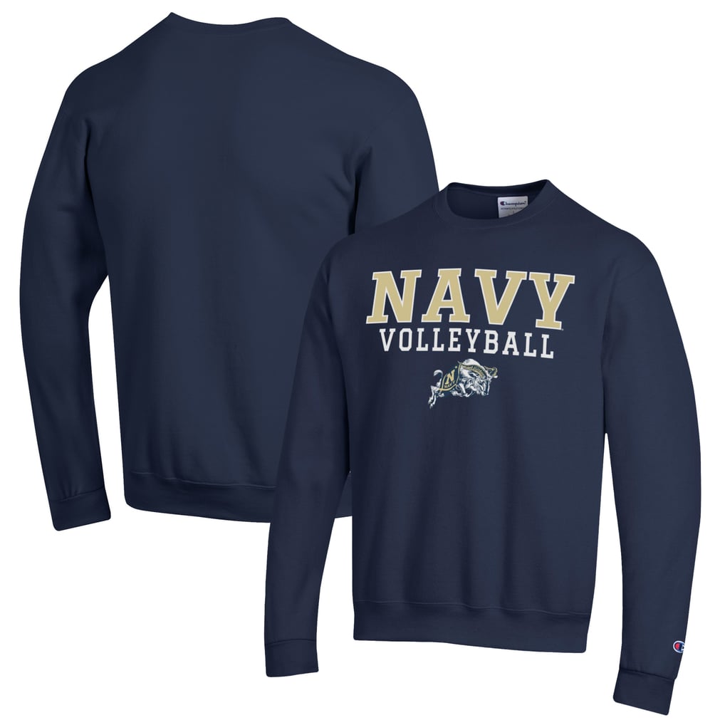 Navy Midshipmen Champion Stack Logo Volleyball Powerblend Pullover Sweatshirt - Navy