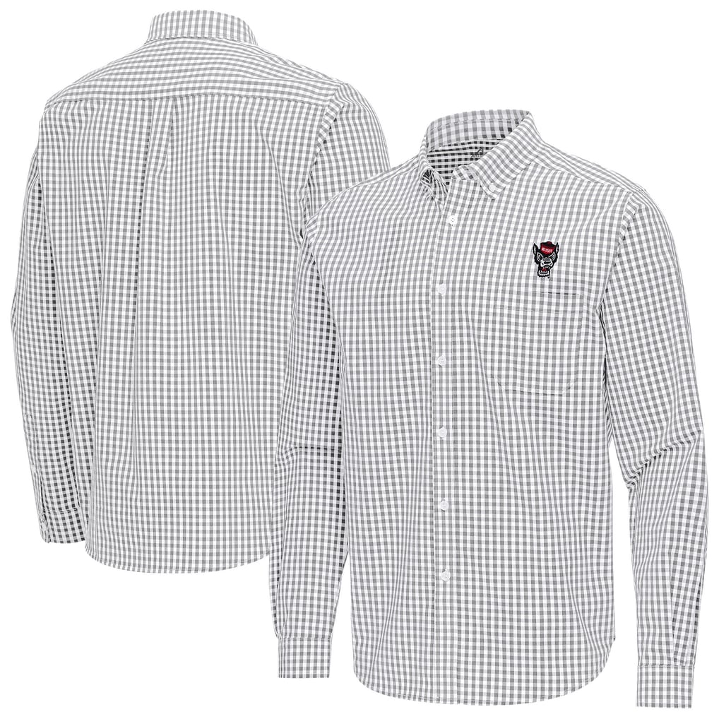 NC State Wolfpack Antigua Ellis Woven Tri-Blend Long Sleeve Button-Down Shirt - Gray