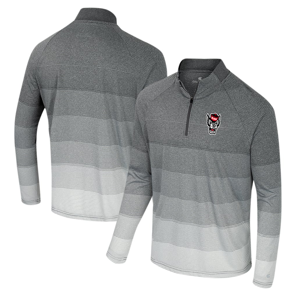 NC State Wolfpack Colosseum AI Striped Mesh Quarter-Zip Raglan Windshirt - Gray