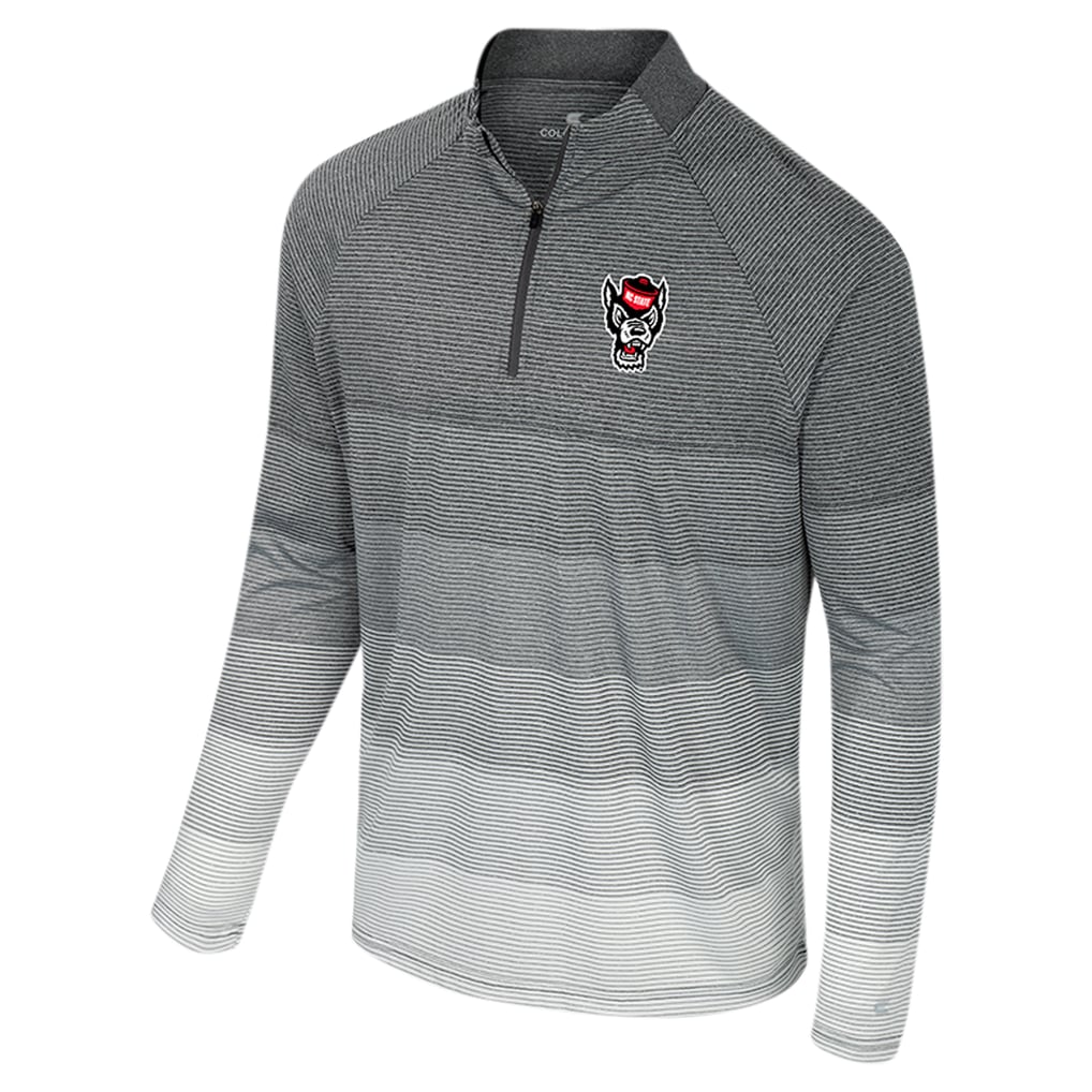 NC State Wolfpack Colosseum AI Striped Mesh Quarter-Zip Raglan Windshirt - Gray