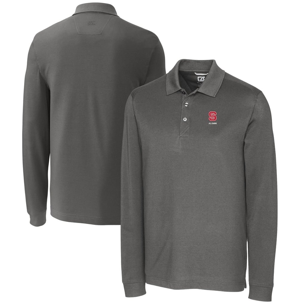  NC State Wolfpack Cutter & Buck Alumni Logo Advantage Tri-Blend Pique Long Sleeve DryTec Polo - Gray