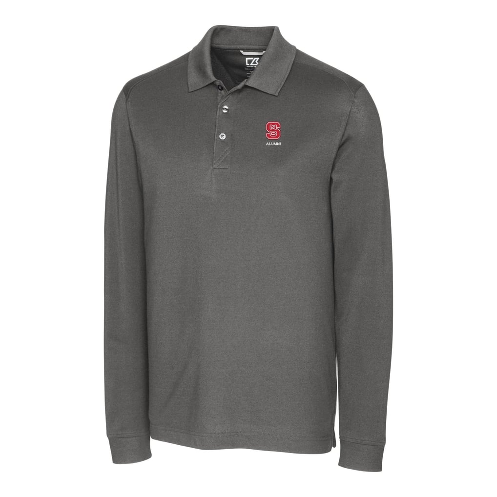  NC State Wolfpack Cutter & Buck Alumni Logo Advantage Tri-Blend Pique Long Sleeve DryTec Polo - Gray