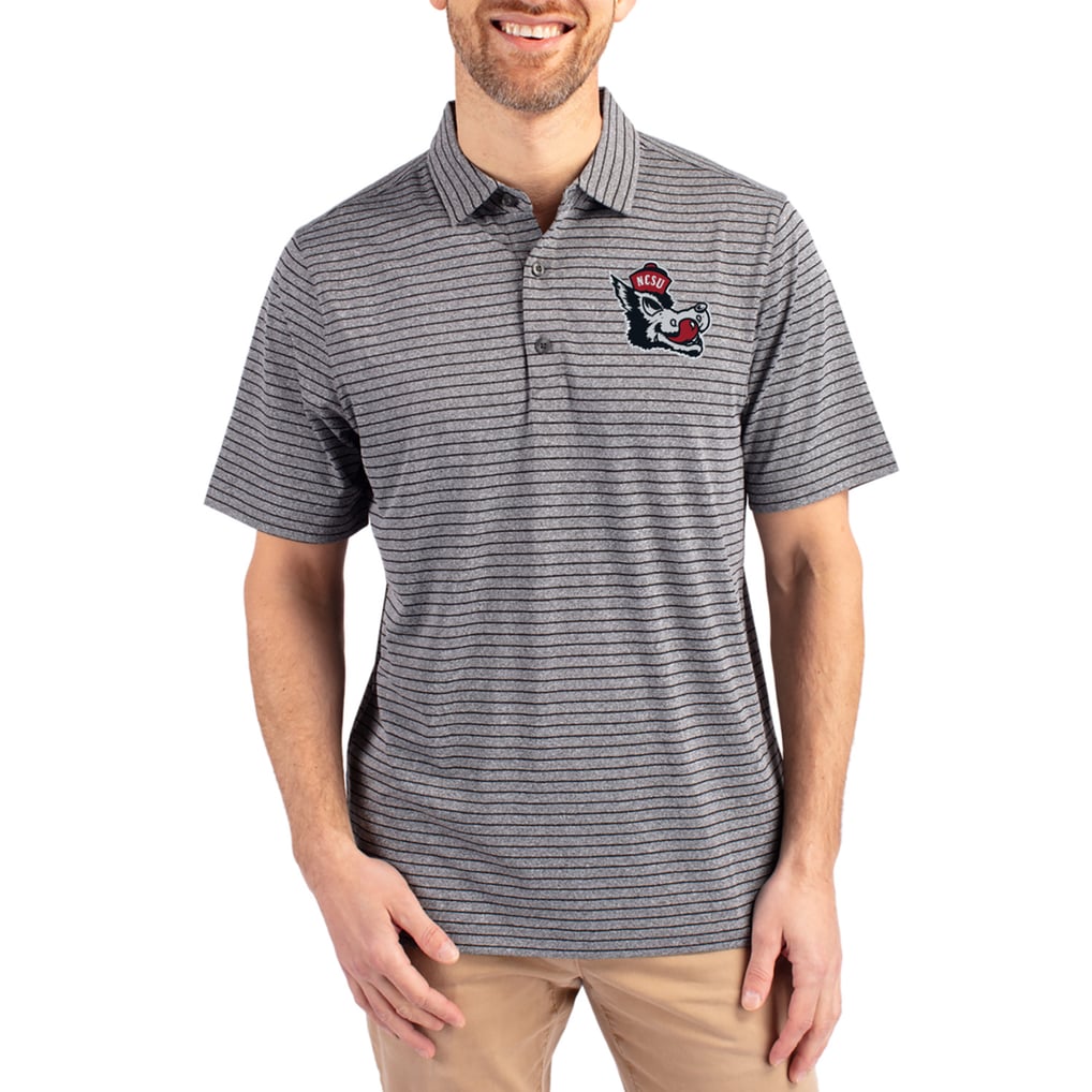 NC State Wolfpack Cutter & Buck Forge Eco Heather Stripe Stretch Recycled Polo - Heather Black