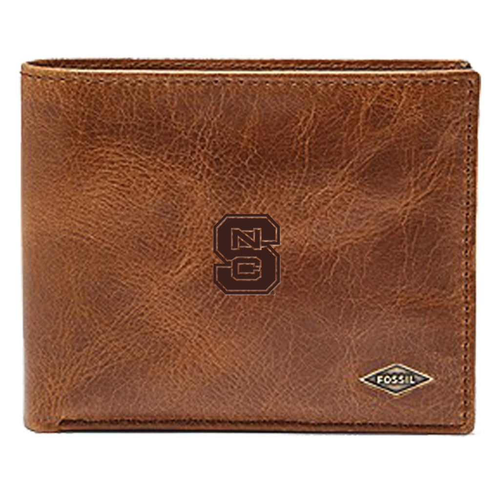 NC State Wolfpack Fossil Leather Ryan RFID Passcase Wallet - Brown