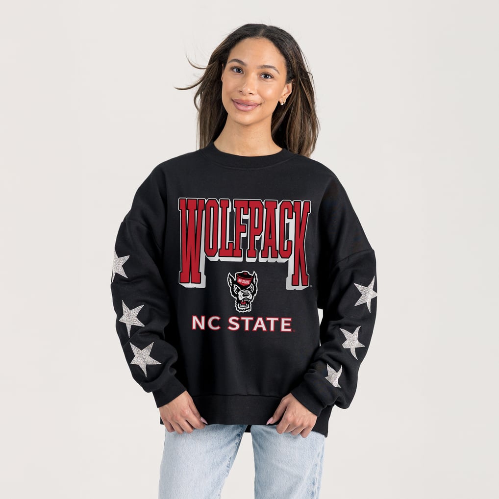  NC State Wolfpack Gameday Couture Women's Pure Victory Relaxed Rhinestone Pullover Sweatshirt - Black